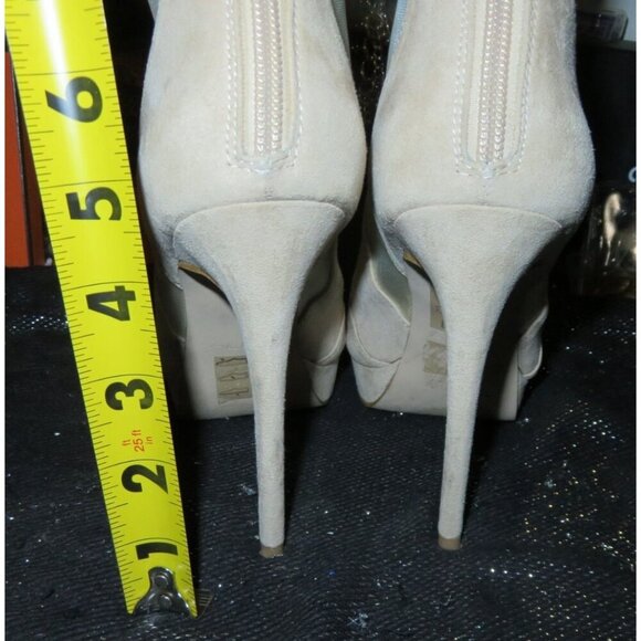 Aldo Jaina Peep Toe Mesh Vegan Suede Leather stiletto booties size 8 in Cream - Picture 5 of 9